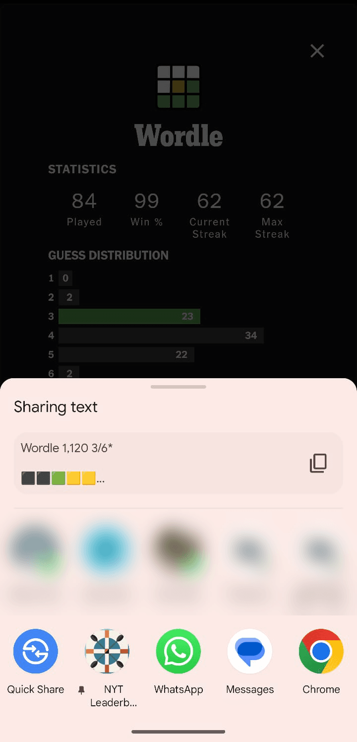 Once the app is installed, you will see the button to share to this app from your share menu in the NYT Games app