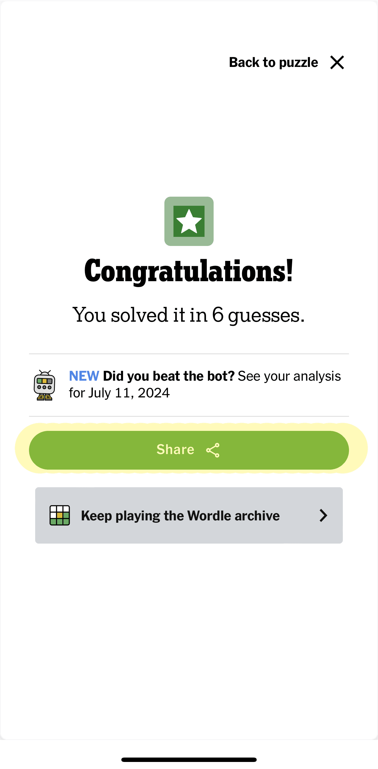Once the shortcut is installed, you will see the button to share to this app from your share menu in the NYT Games app
